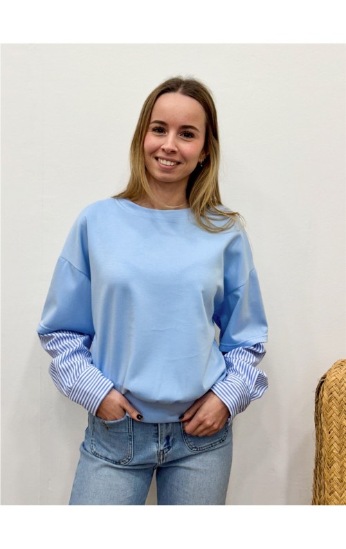 SUDADERA MANGA RAYAS CELESTE