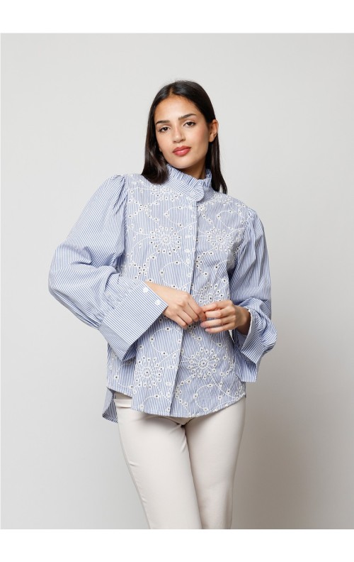 CAMISA MAO BORDADOS AZUL