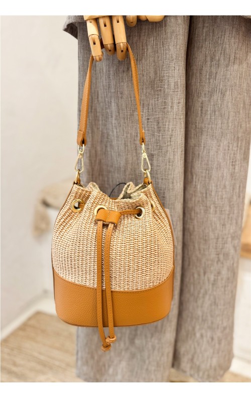 BOLSO RAFIA & PIEL BEIGE