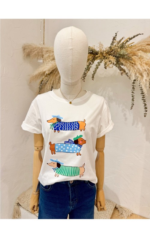 CAMISETA 3 PERROS BLANCO