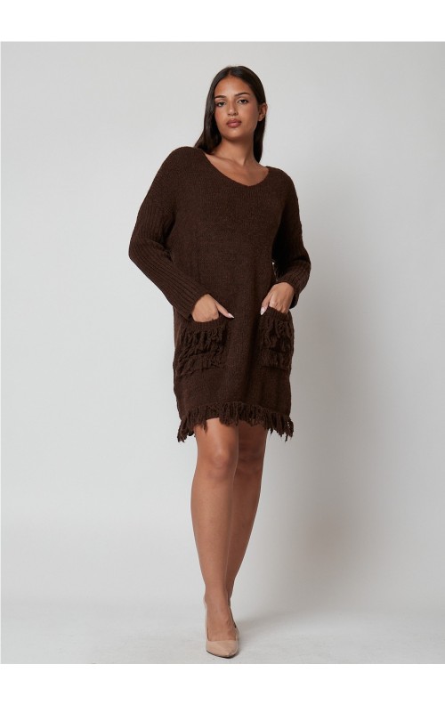 VESTIDO FLECOS MARRON