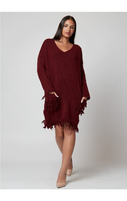 VESTIDO FLECOS GRANATE