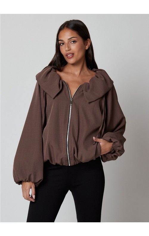 CHAQUETA MAXI CUELLO CHOCO