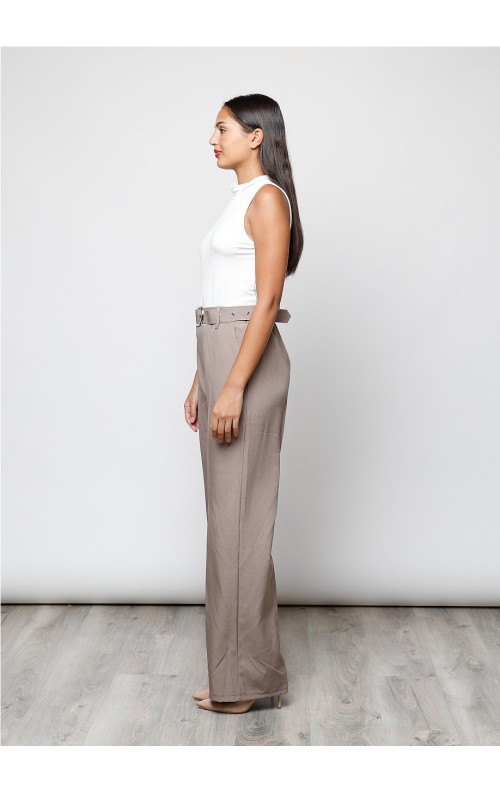 PANTALON CINTURON TAUPE