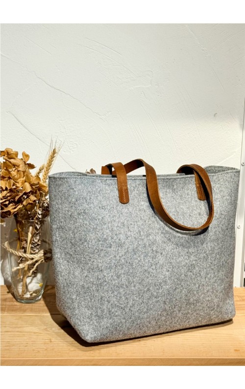 SHOPPER FIELTRO Y PIEL GRIS
