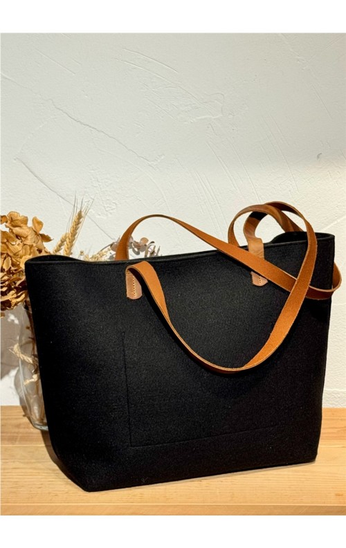 SHOPPER FIELTRO Y PIEL NEGRO