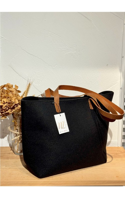 SHOPPER FIELTRO Y PIEL NEGRO