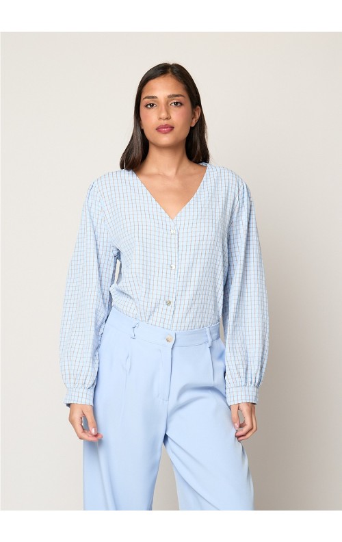 CAMISA CUADROS CELESTE