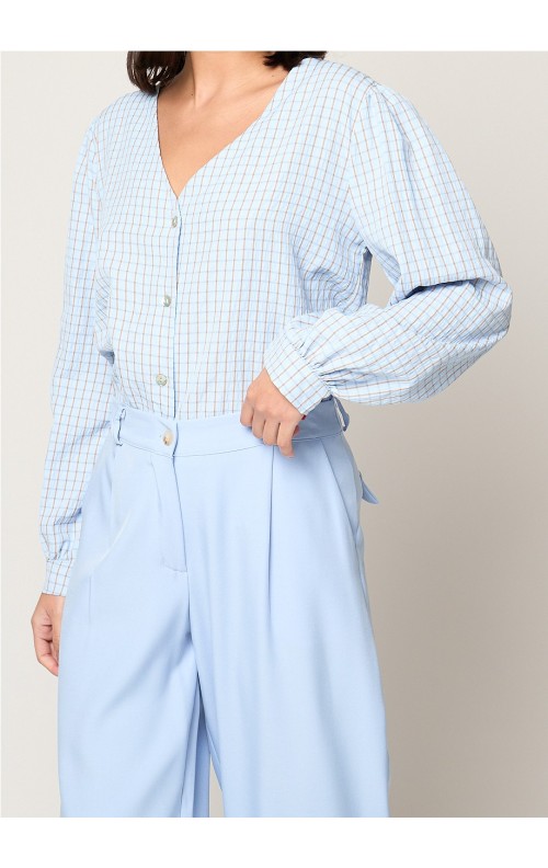 CAMISA CUADROS CELESTE