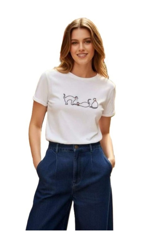 CAMISETA GATOS BLANCO