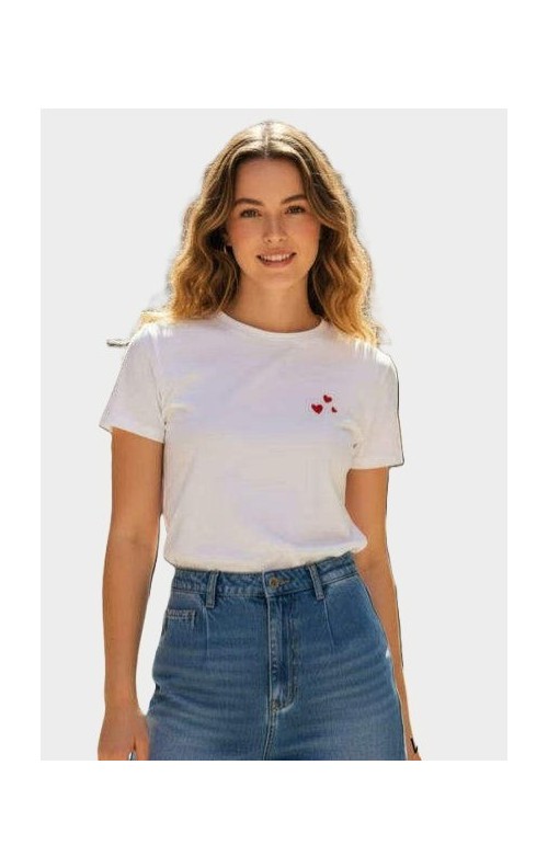 CAMISETA 3 CORAZONES BLANCO ROJO