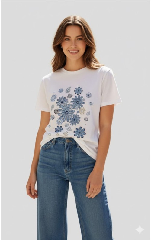 CAMISETA GARDEN BLANCO AZUL