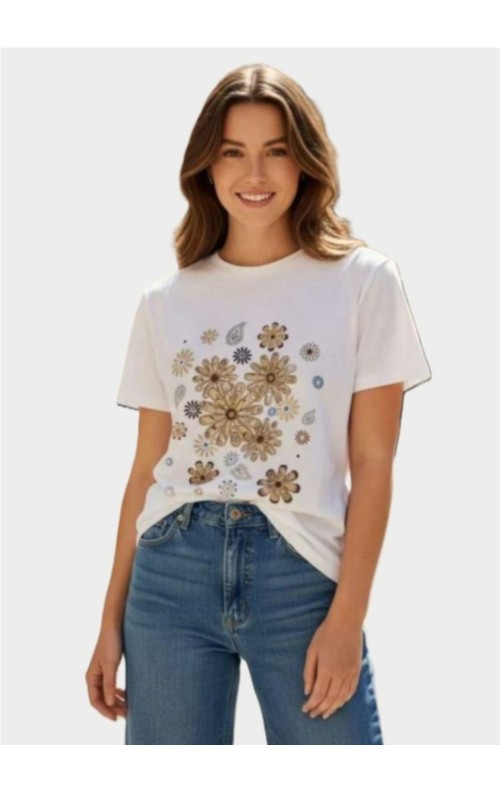 CAMISETA GARDEN BLANCO CAMEL