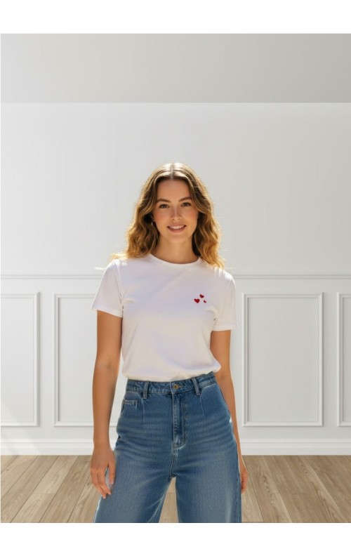 CAMISETA 3 CORAZONES BLANCO ROJO