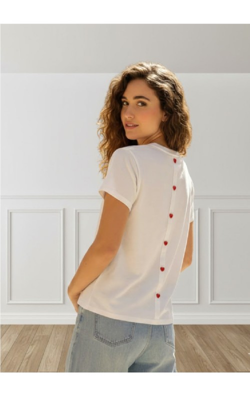 CAMISETA 3 CORAZONES BLANCO ROJO 2