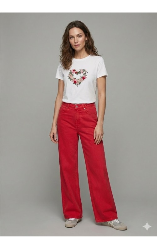 CAMISETA CORAZON FLORES BLANCO