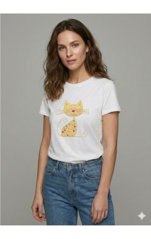 CAMISETA GATO BLANCO