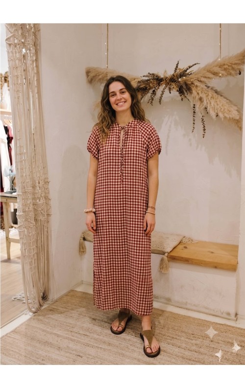 VESTIDO CUADROS GRANATE