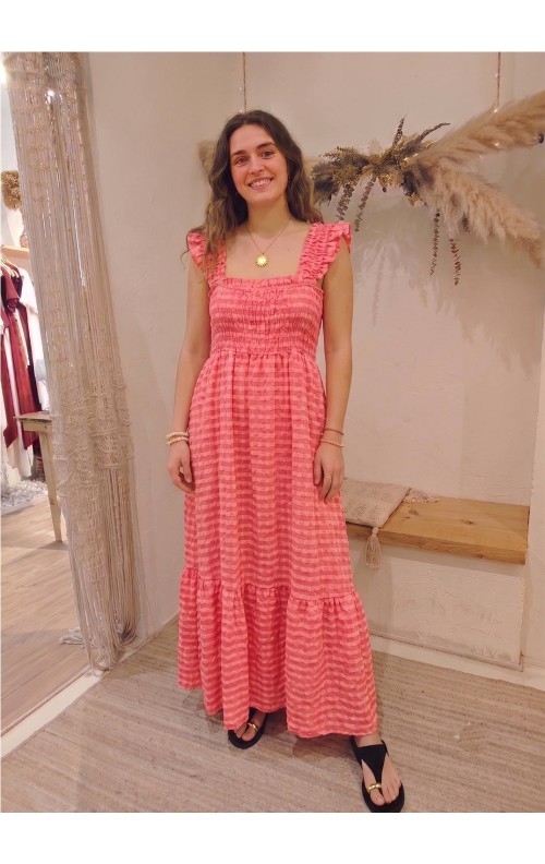 VESTIDO VICHY FLUOR ROSA