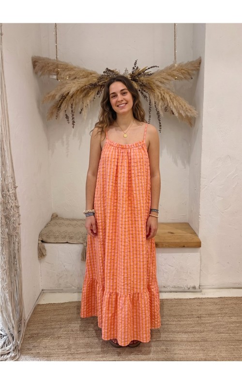 VESTIDO VICHY TIRANTES MANDARINA