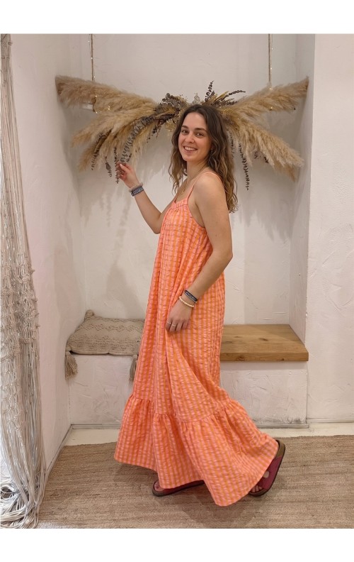 VESTIDO VICHY TIRANTES MANDARINA