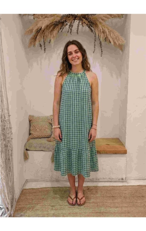 VESTIDO VICHY HALTER VERDE AZUL