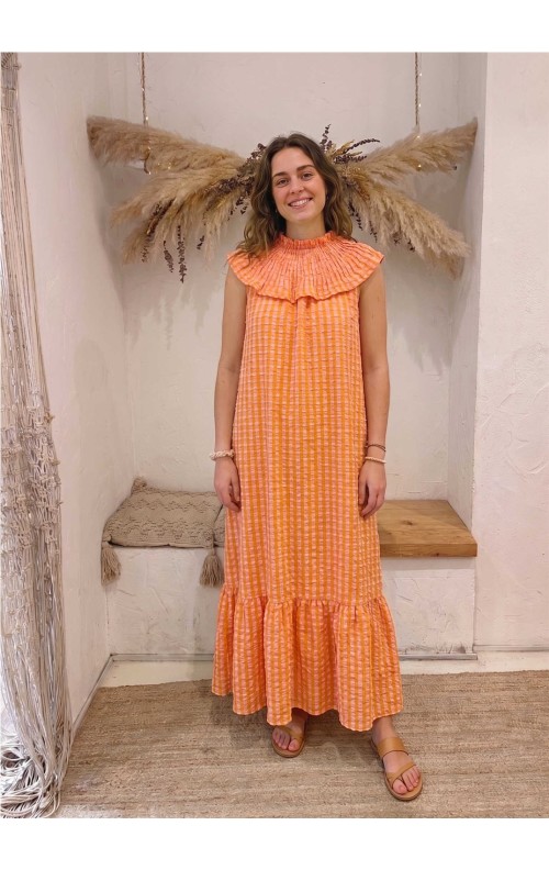 VESTIDO BARDOT FLUOR MANDARINA