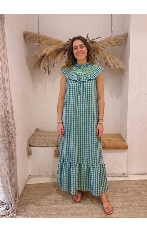 VESTIDO BARDOT FLUOR VERDE AZUL